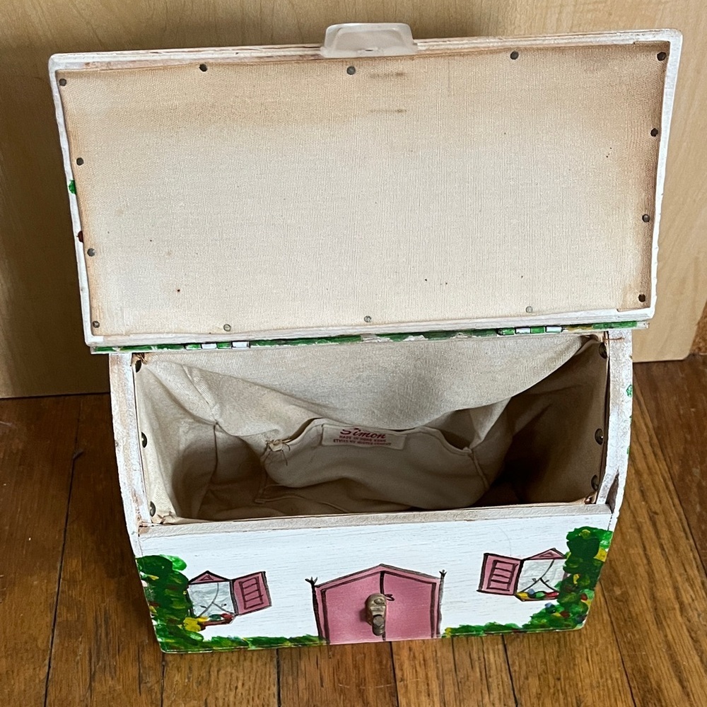 RARE Vintage Hand-Painted Wood Satchel Purse Handbag with House Design - Picture 7 of 15